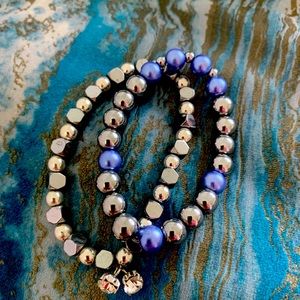 Violet Chez Glass & silver hematite 8mm bracelet